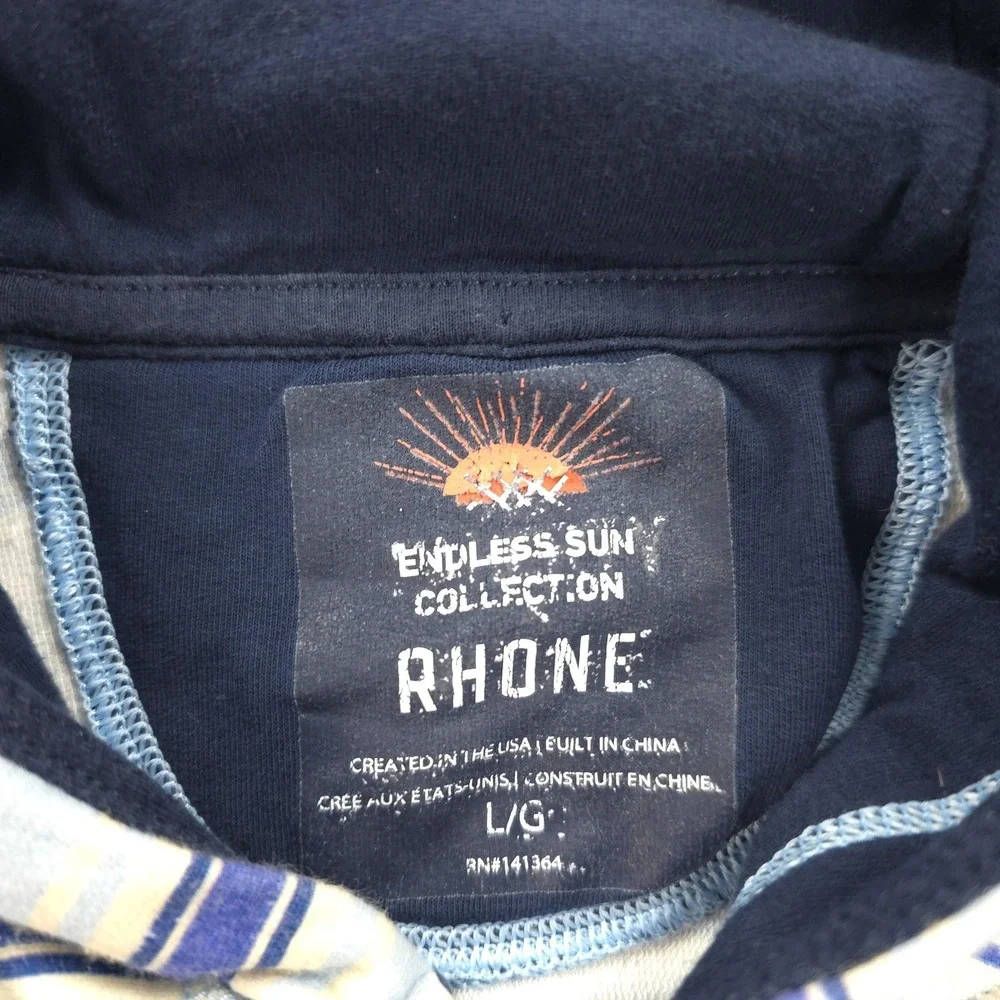 Rhone‎ Hoodie Mens Large Blue Striped Endless Sun Bolinas Beach Poncho Henley